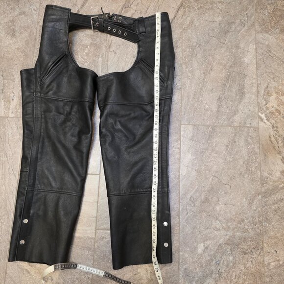 Vintage asphalt black zipper Leather Motorcycle Biker Chaps Mens XXL - Picture 11 of 16